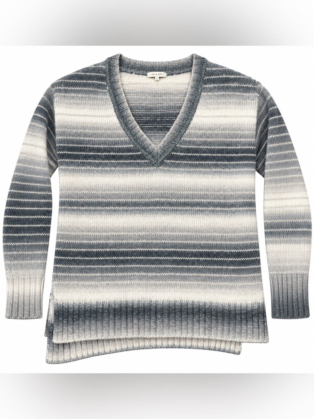 Z Supply V-Neck Striped Ombre Sweater in Gray and White